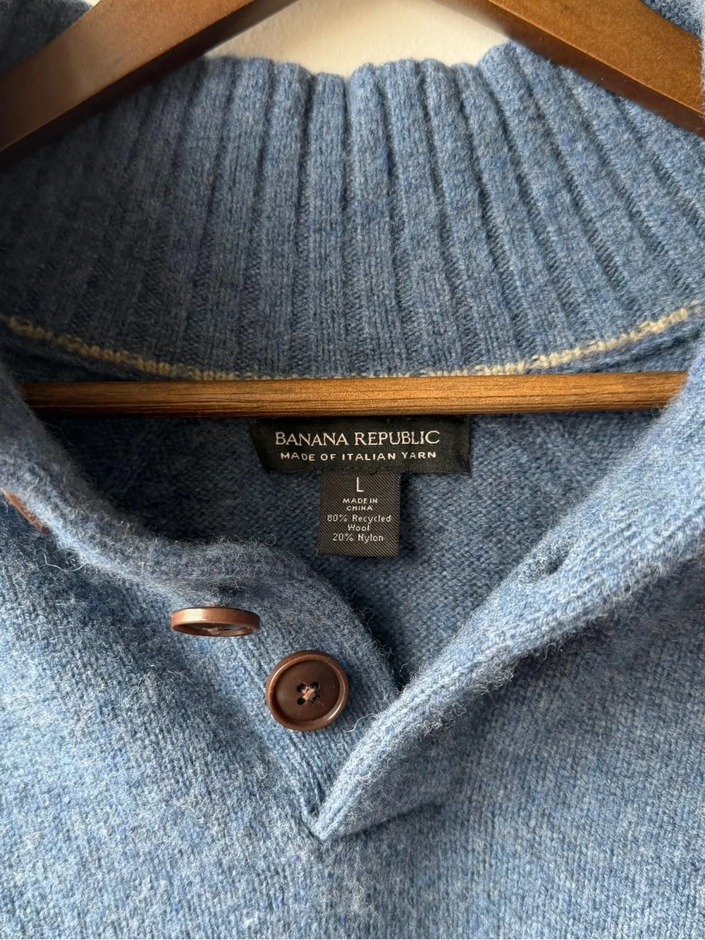 Banana Republic Blue Italian Yarn Wool Blend Button-Up Henley Sweater, Size: L